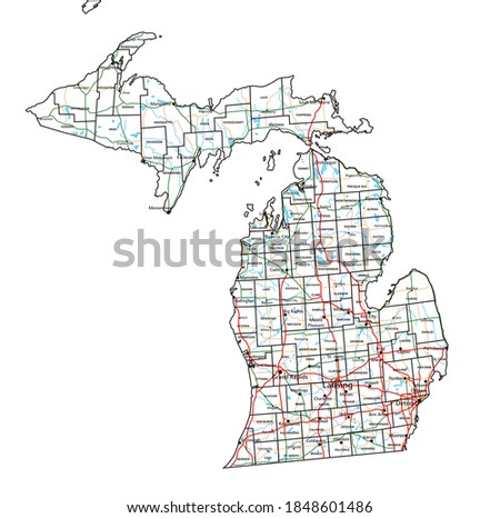 Michigan road and highway map. Vector illustration.