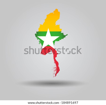 Highly Detailed Country Silhouette With Flag and 3D effect - Burma (Myanmar)