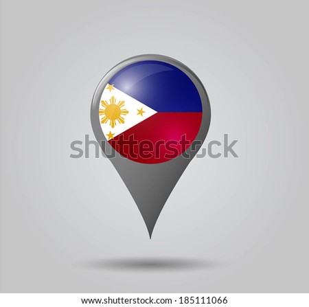 Map pointers with flag and 3D effect on grey background - Philippines