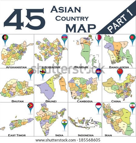 Asian country set with map pointers - Part 1