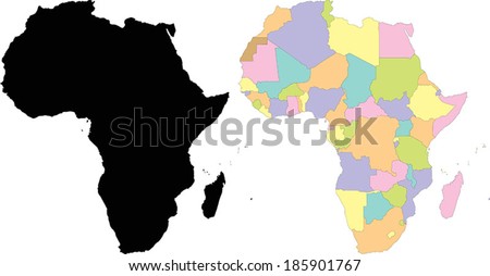 Highly Detailed Continent Silhouette and Political Map - Africa