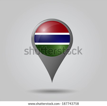 Map pointers with flag and 3D effect on grey background - Gambia 