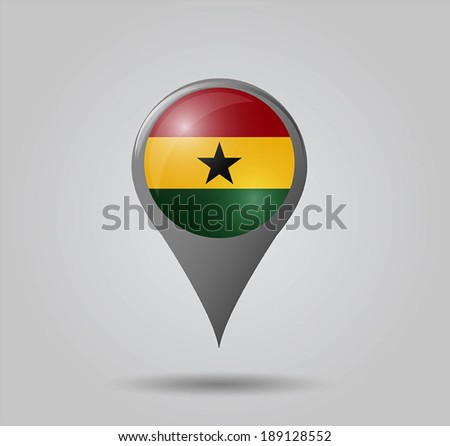 Map pointers with flag and 3D effect on grey background - Ghana