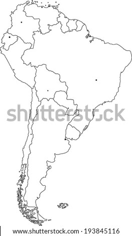 Highly Detailed South America Blind Map With Capital Dots. Stock Vector ...
