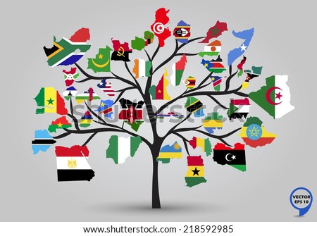 Map flags of Africa in tree design. Vector illustration.
