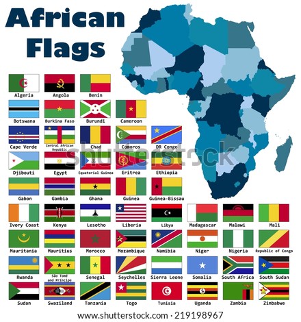 African Flag Set In Alphabetical Order, With An Editable Map. Stock ...