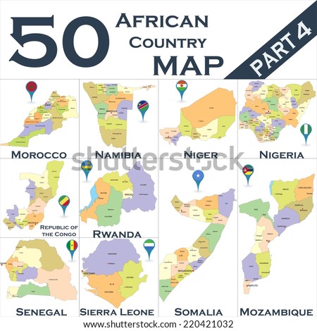 African country set with map pointers - Part 4