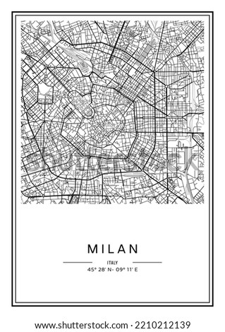 Black and white printable Milan city map, poster design, vector illistration.