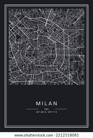 Black and white printable Milan city map, poster design, vector illistration.