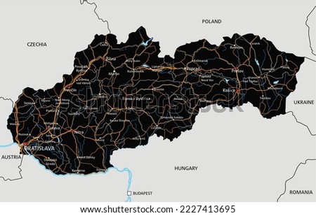 High detailed Slovakia road map with labeling.