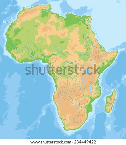 High Detailed Africa Physical Map. Stock Vector Illustration 234449422 ...