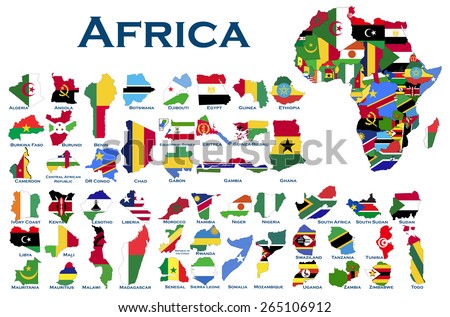 High detailed, editable maps and flags on white background of all African countries.