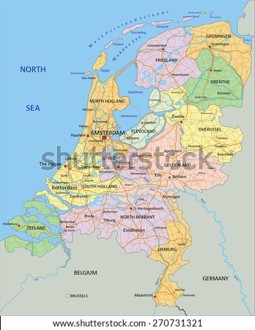 Netherlands - Highly detailed editable political map with separated layers.