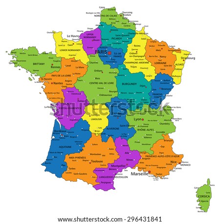 Colorful France Political Map With Clearly Labeled, Separated Layers ...