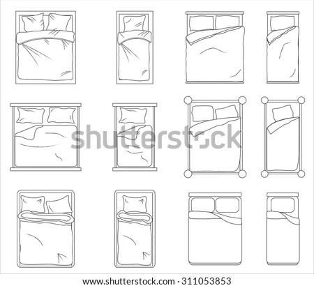 Floor plan beds set vector illustration.