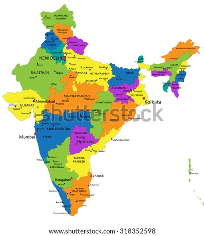 Colorful India Political Map With Clearly Labeled, Separated Layers ...