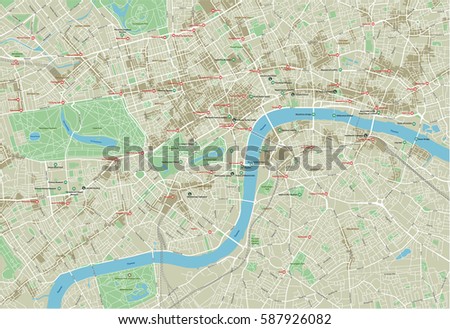 Vector city map of London with well organized separated layers.