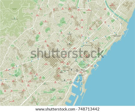 Vector city map of Barcelona with well organized separated layers.