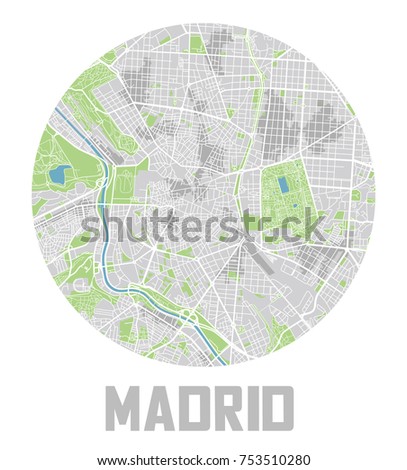 Minimalistic Madrid city map icon.