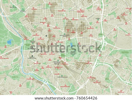 Vector city map of Madrid with well organized separated layers.