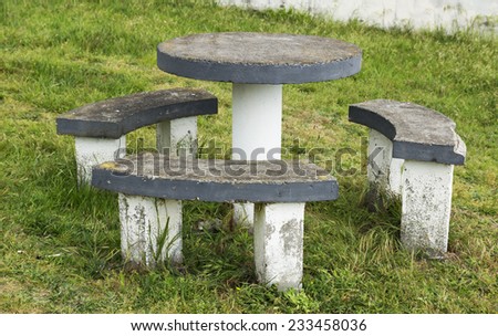 Stone table and chairs at Ponta Ferraria on the island of Sao Miguel, Azores