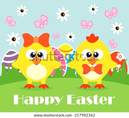Happy Holiday Easter card , funny chickens