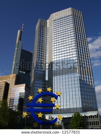 High building at Frankfurt city with Euro signal(European Central Bank).