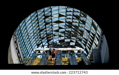 BUDAPEST, HUNGARY - AUGUST 17: Passengers passing by on the escalator  in Budapest, Hungary onAugust 17, 2014