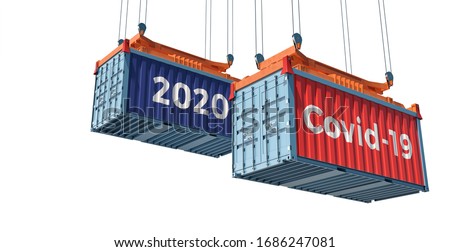 Container with Coronavirus Covid-19 text on the side. Concept of international trade spreading the Corona virus. 3D Rendering  Stock photo © 