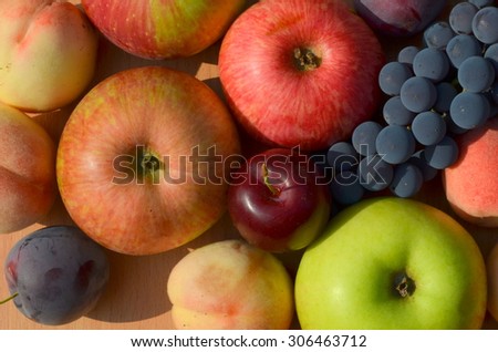 Fruit - grapes, peach, apple, plum