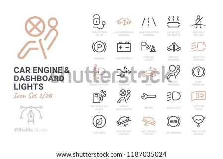 Car Engine and Dashboard Lights icon set