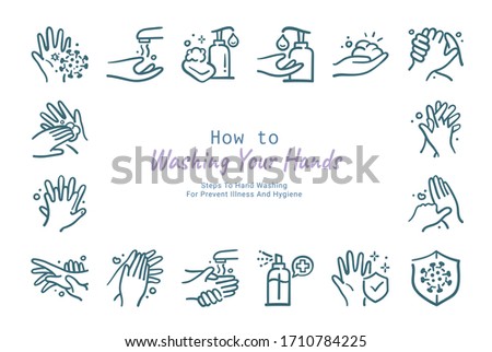 How to wash your hands doodle icon collection