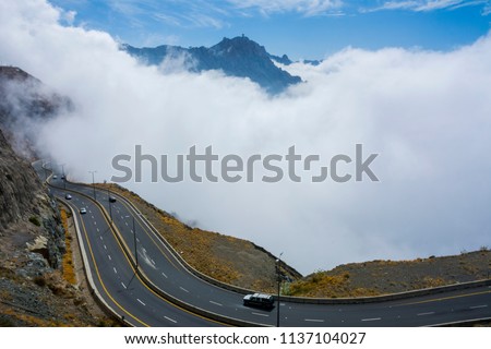 Taif zigzag road in a cloudy day, Taif - Saudi arabia