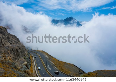 Taif zigzag road in a cloudy day, Taif - Saudi arabia