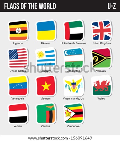 Vector set of Flags world sorted alphabetically. (U-Z)