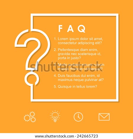 FAQ / Question sign on a yellow background. Vector frame/background template for layout and design.