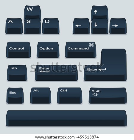 Isometric Computer Black Keyboard Keys Including Alt, Control, Shift, Enter and Arrow Keys