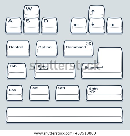 Isometric Computer Line Keyboard Keys Including Alt, Control, Shift, Enter and Arrow Keys