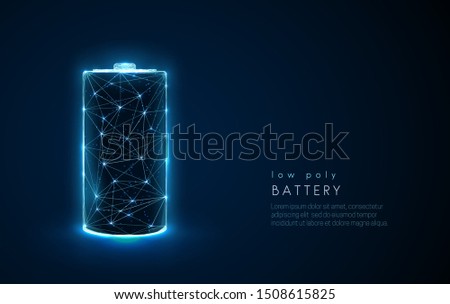 Abstract battery icon. Low poly style design. Abstract geometric background. Wireframe light connection structure. Modern 3d graphic concept. Isolated vector illustration.