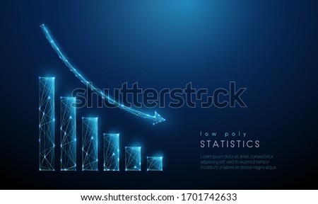 Abstract blue gowing down chart. Low poly style design. Abstract geometric background. Wireframe light connection structure. Modern 3d graphic concept. Isolated vector illustration.