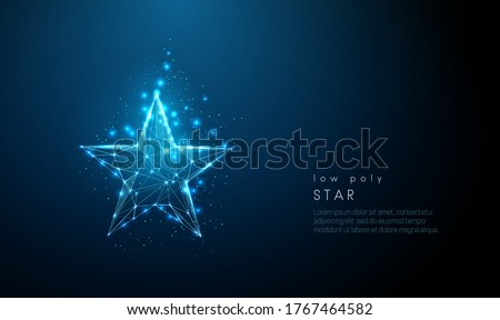 Abstract blue star. Low poly style design. Abstract geometric background. Wireframe light connection structure. Modern 3d graphic concept. Isolated vector illustration.