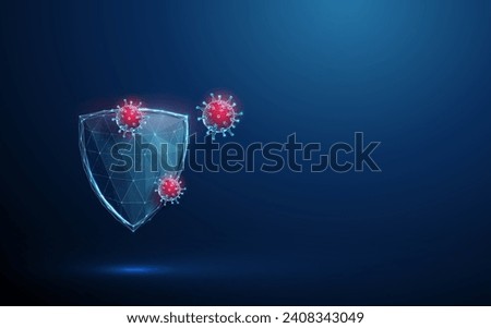 Abstract blue futuristic guard shield attacked by red viruses. Immune system and virus protection concept. Low poly digital style Blue Geometric background Wireframe structure Modern 3d graphic Vector