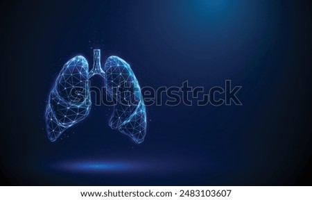 Abstract blue human lungs. Lungs anatomy, left and right lung, trachea. Healthcare medical concept. Low poly style. Geometric background. Wireframe light connection structure. Modern 3d graphic Vector