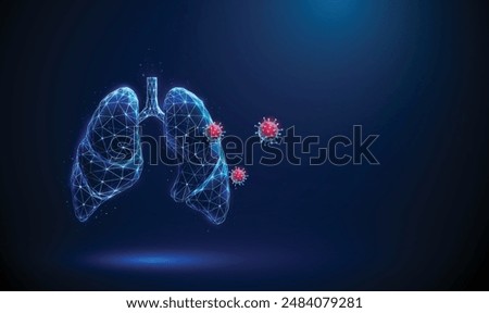 Abstract blue human lungs wih red viruses outside Respiratory and viral lung diseases, healthcare protection medical concept Low poly futuristic technology style Geometric wireframe background Vector.