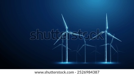 Similar – Image, Stock Photo View on several windmills, wind generators, turbines, producing renewable clean energy by converting kinetic energy