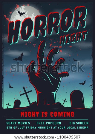 CInema horror poster with hand from the earth. Vector illustration. 商業照片 © 