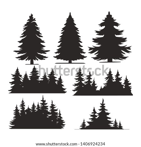 Vintage trees and forest silhouettes set in monochrome style isolated vector illustration Stock foto © 