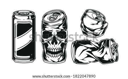 Vintage beer aluminum cans collection in monochrome style isolated vector illustration Photo stock © 