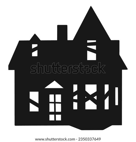 Abandoned house silhouette emblem monochrome with cottage with boarded up windows and triangular roof for Halloween design vector illustration