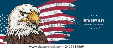 American memory day vintage poster colorful proud eagle and national flag for magazine design on may day eve vector illustration